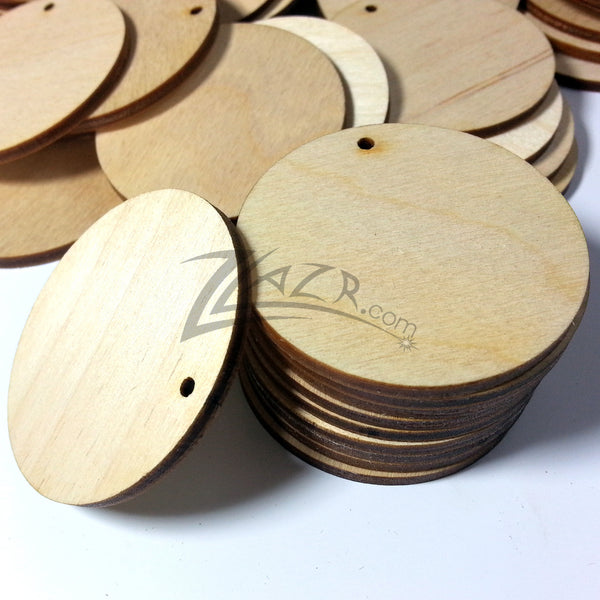 2"x1/8" Wooden Circle 1-KeyChain Hole Disc Tag Family 