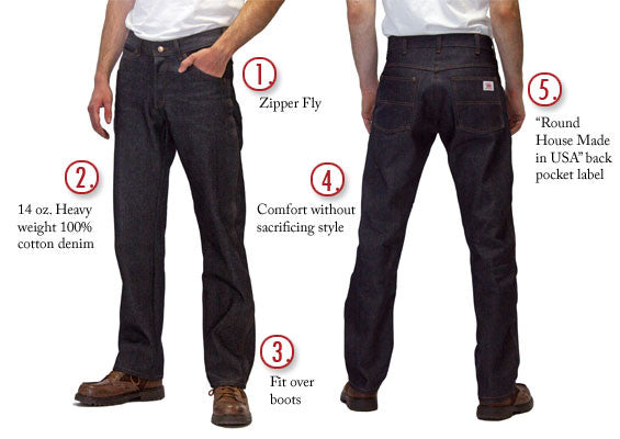 American Made Jeans 14 oz Everyday 5 Pocket Jeans Made #147 – Round House American Made Jeans in USA Overalls, Workwear