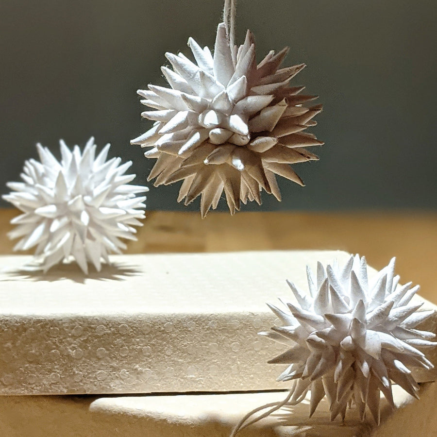 3 White Spiky Paper Bauble Decorations | Fair Trade – The Danes