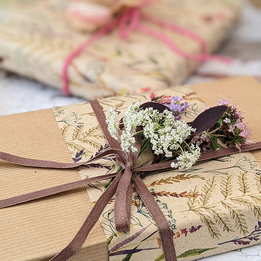 Eco Friendly Grass Paper Gift Wrapping - Meadow Flowers, 2.5M