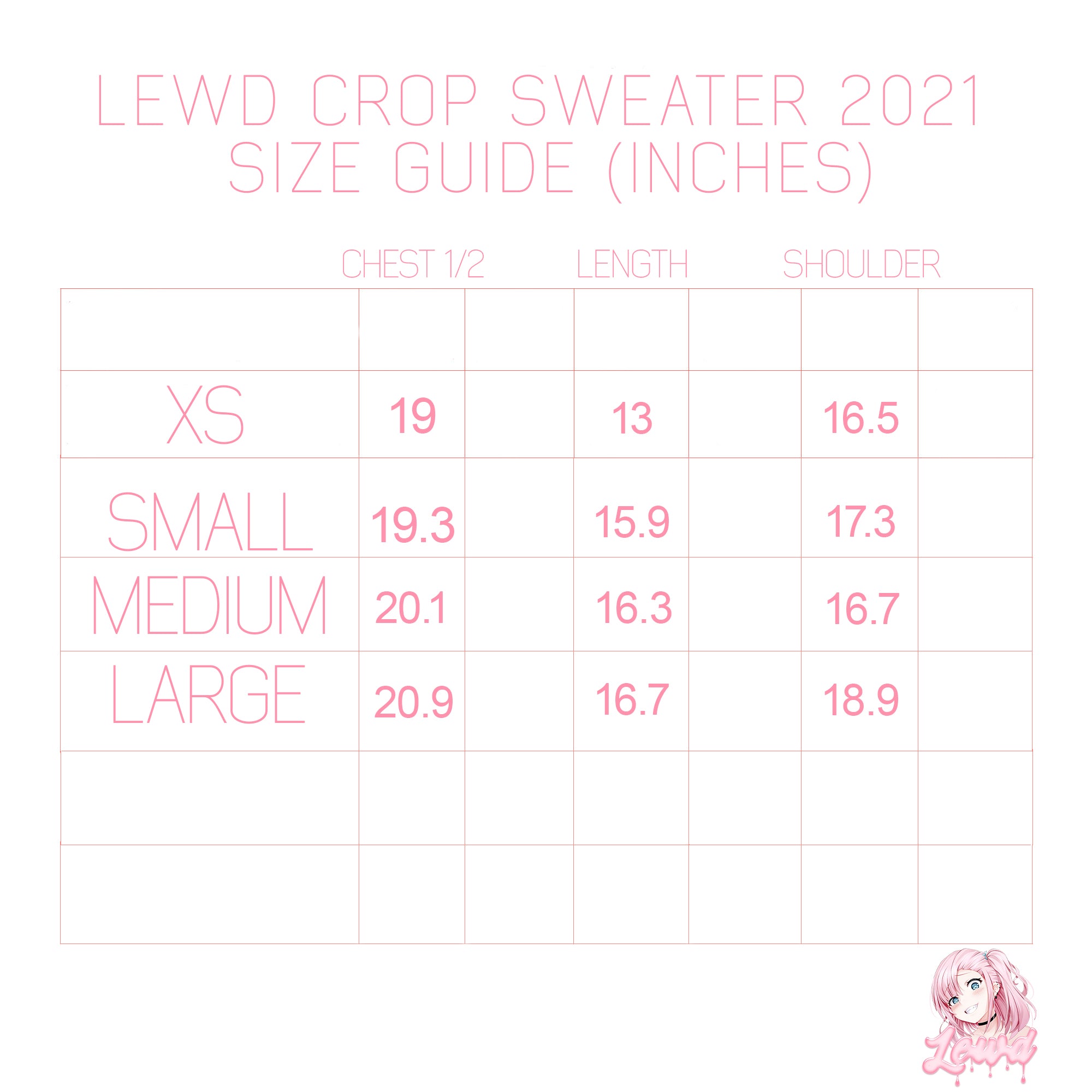 Guide des tailles des pulls Lewd Crop