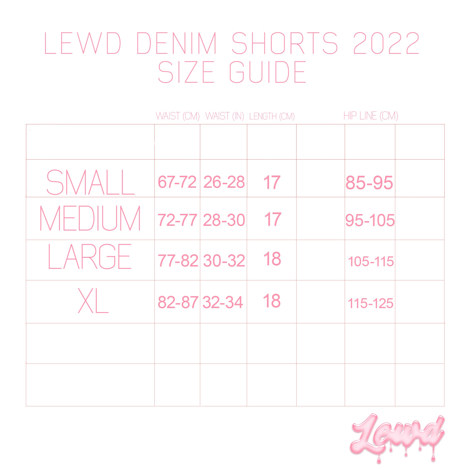 Lewd Denim Shorts Size Guide