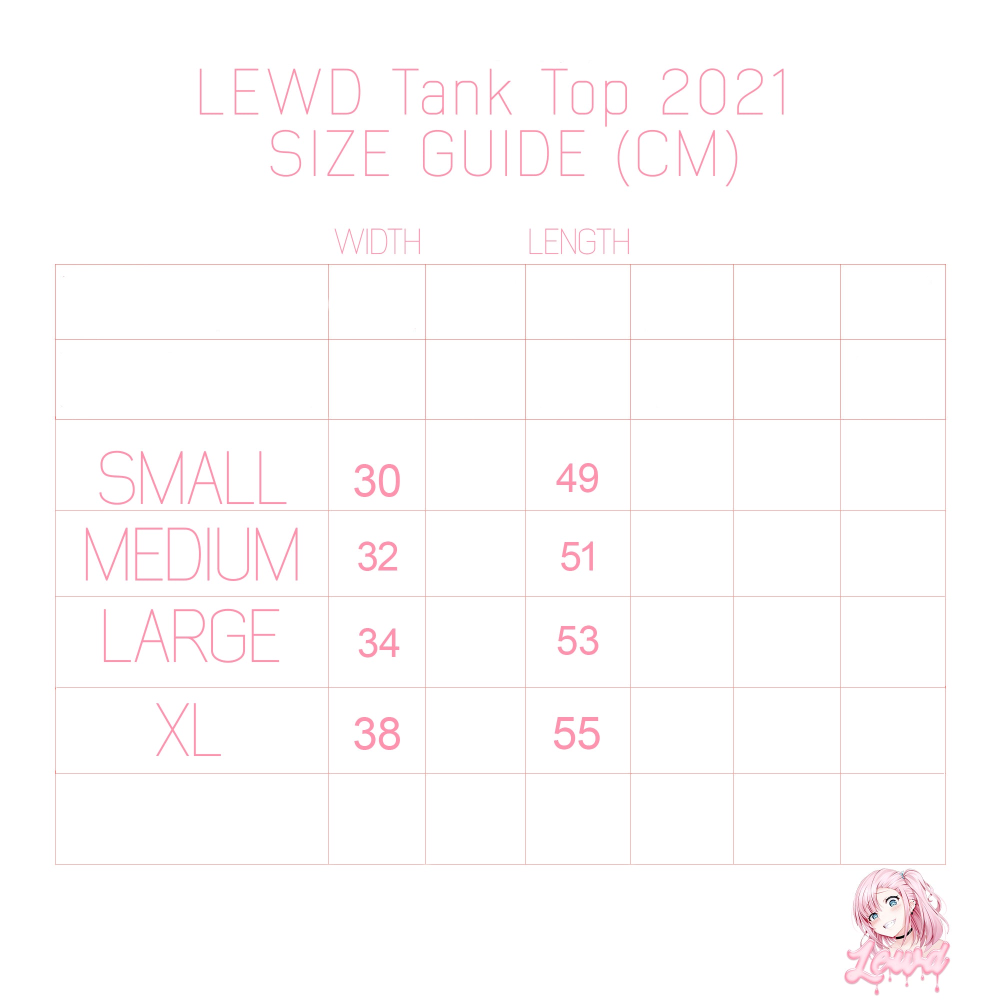Lewd Tank Top Size Guide