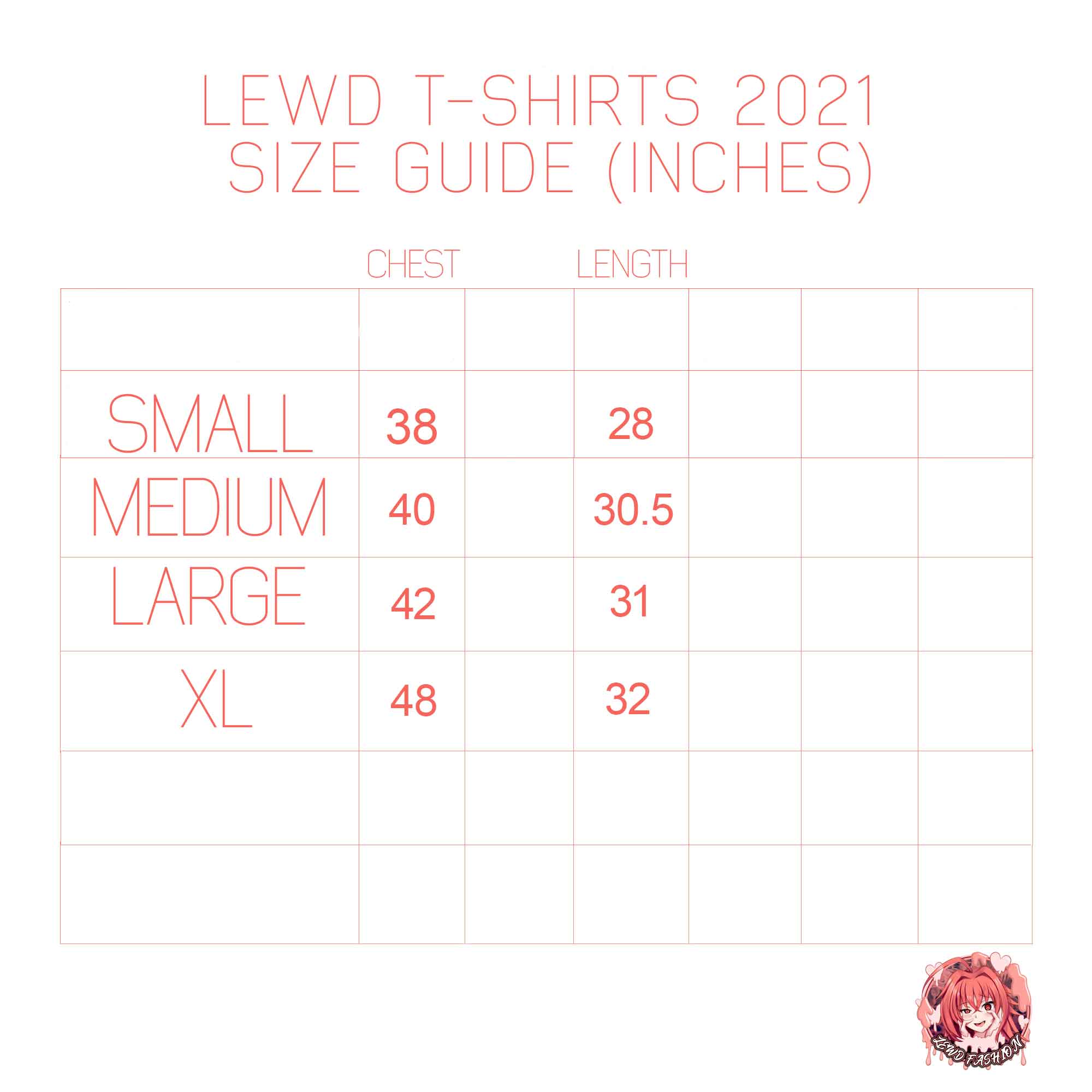 Lewd T-Shirt Size Guide