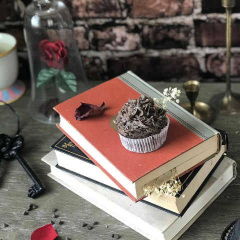 beauty and the beast vegan grey stuff cupcake