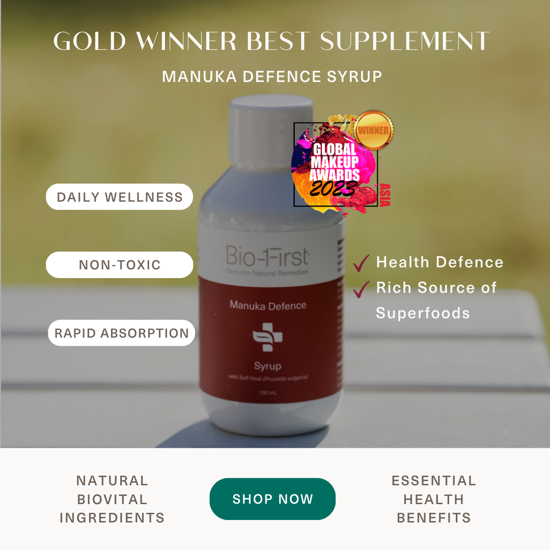 Bio-First Manuka Defence Syrup 100ml Nurture your wellness daily with this superior, tasty non-toxic formulation to help you be well, stay well & get well. Powered by nature, backed by science.  2022 Clean + Conscious Awards Finalist