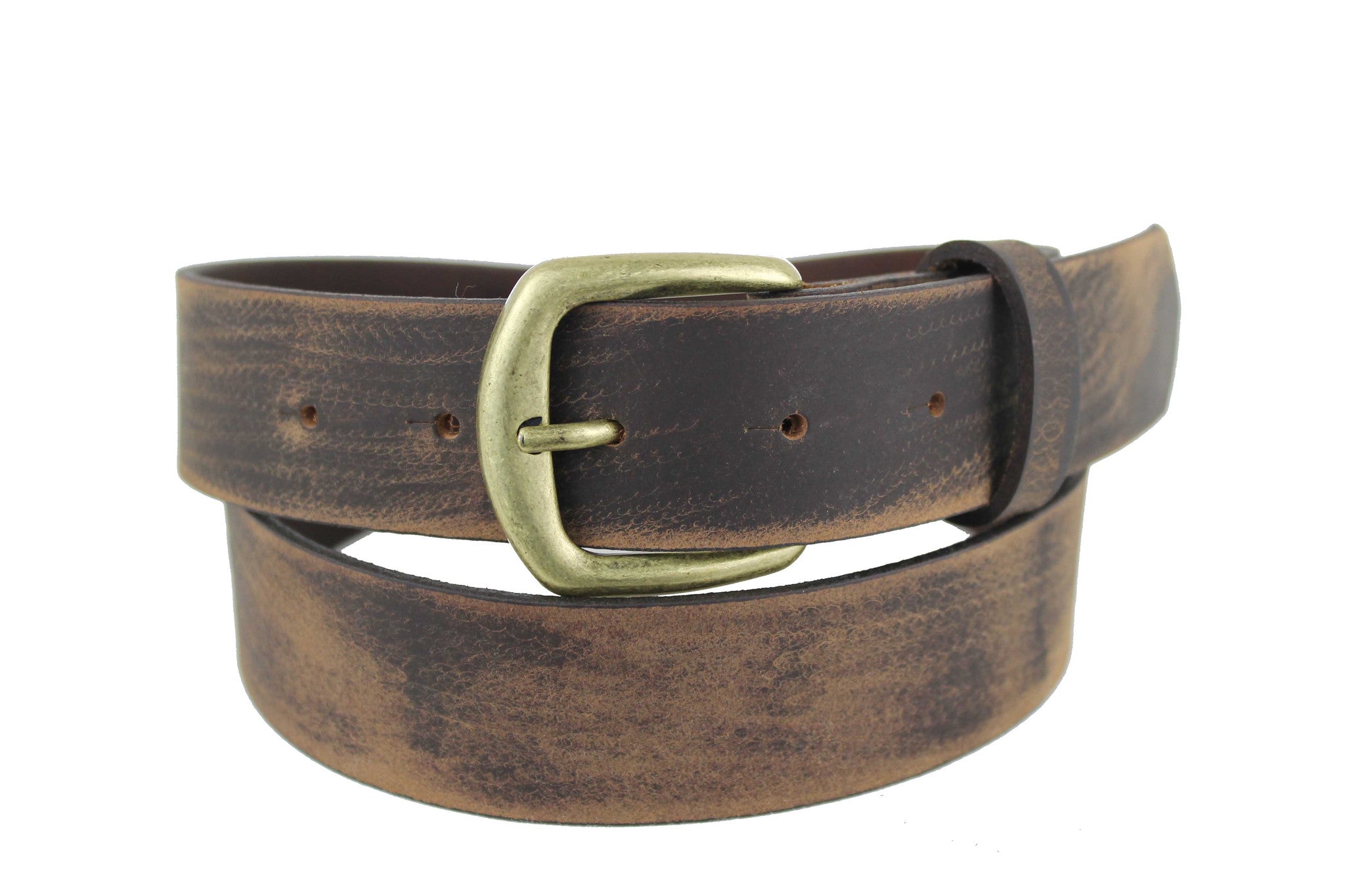 Men's Belt Genuine Leather Brown Handmade Worn-Style Classic Buckle Si ...