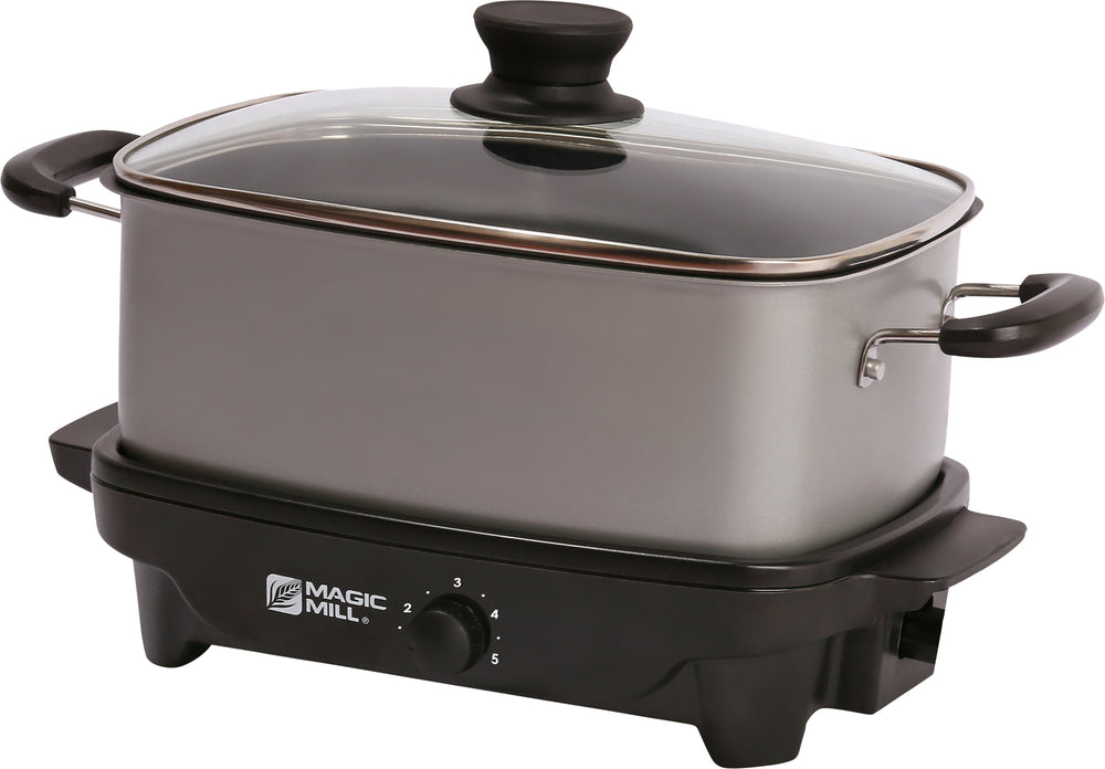 Magic Mill Slow Cooker With Flat Glass Cover Black Pot With ETL Approv