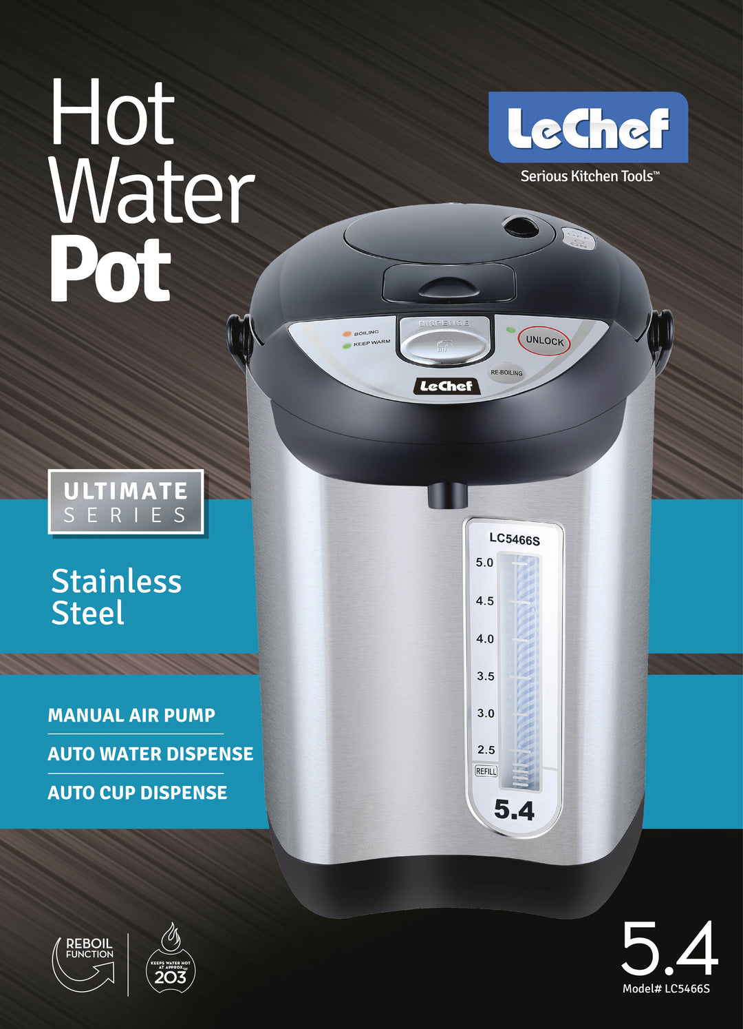 LE'CHEF ELECTRIC HOT WATER POT 5.0 QT MODEL# LC5477S WITH SHABBAT
