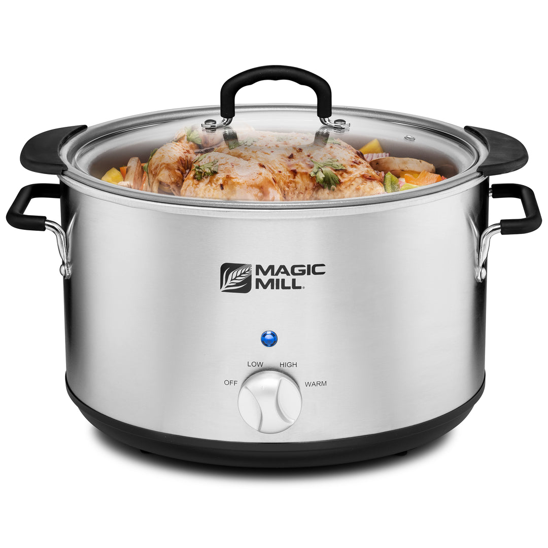 Magic Mill 6 QT Slow Cooker With Flat Glass Cover and Cool Touch Handles,  Grey MSC630 