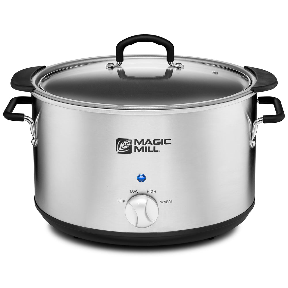 Magic Mill 6 QT Slow Cooker With Flat Glass Cover and Cool Touch Handles,  Grey MSC630 