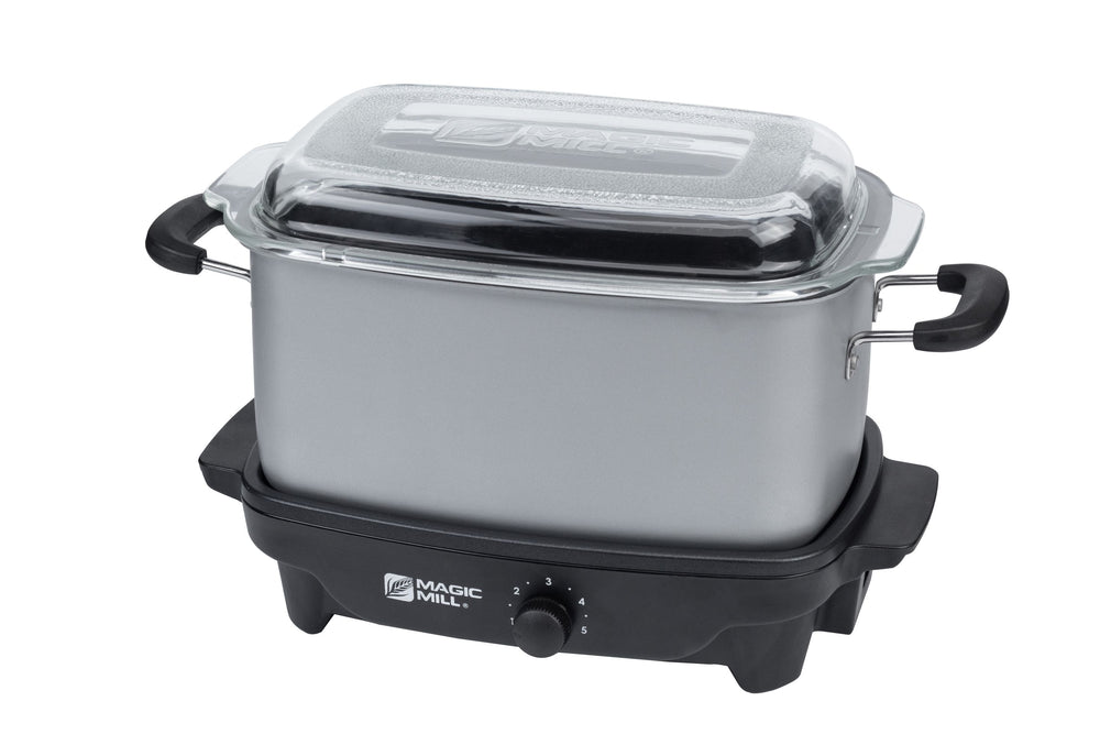 MAGIC MILL 5 QT GRAY SLOW COOKER WITH FLAT GLASS COVER AND COOL TOUCH  HANDLES MODEL# MSC530