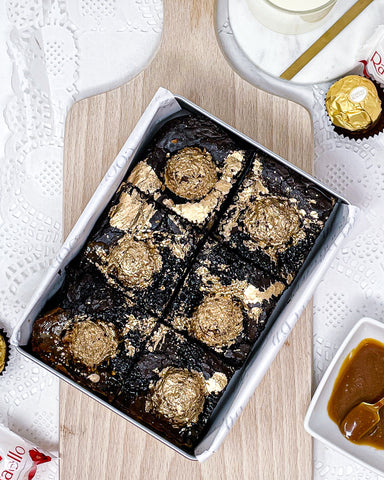 Ferrero Rocher brownies with salted caramel sauce