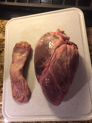 Elk Heart and Tongue on cutting board