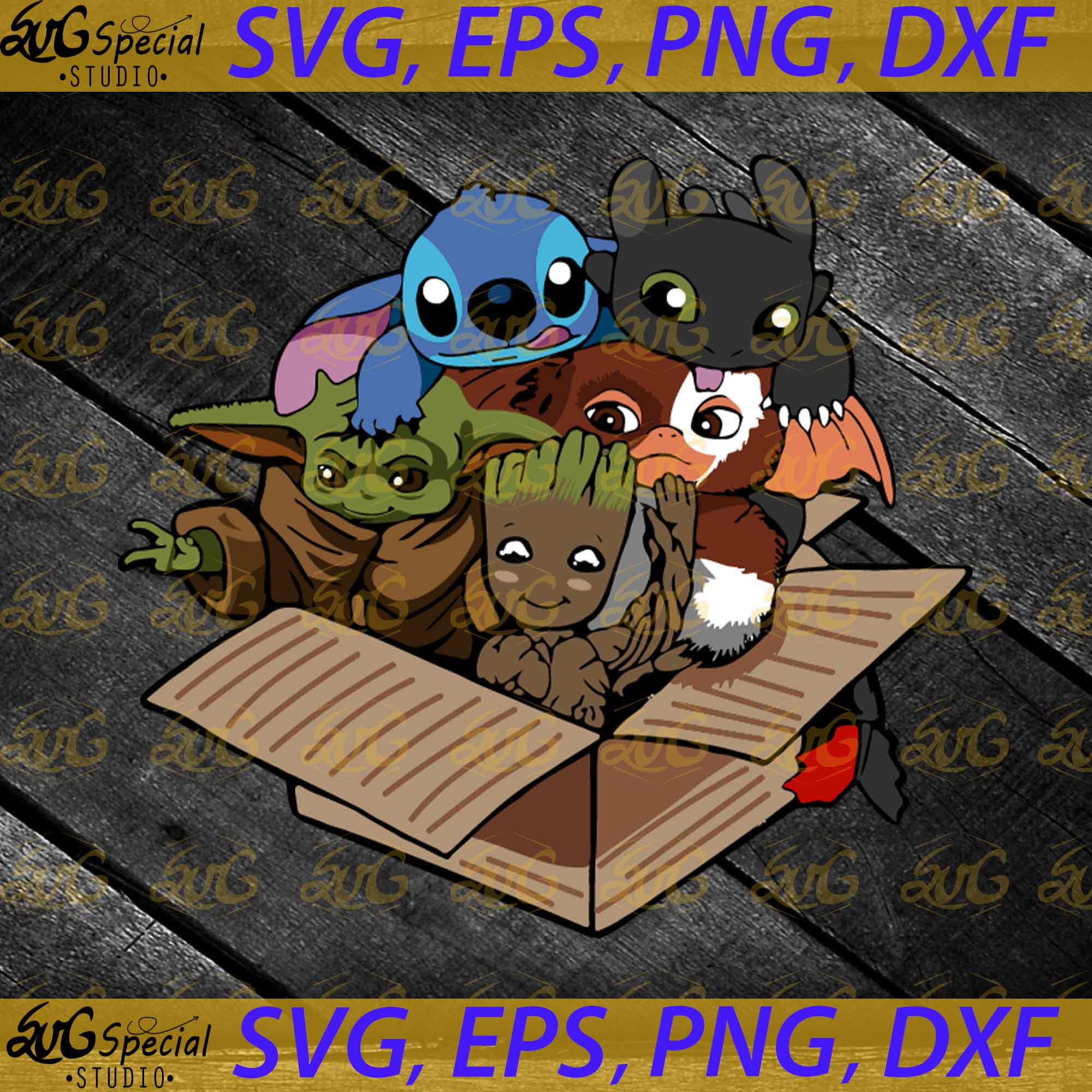 Baby Yoda Baby Stitch Baby Night Fury And Baby Groot In The Box Svg D Svgspecial