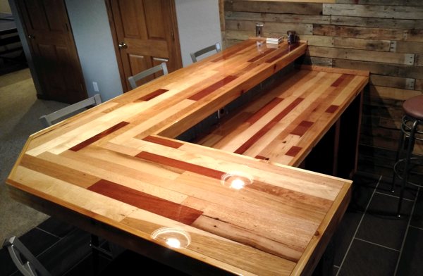 A wooden epoxy countertop.