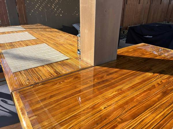 An outdoor wooden epoxy countertop.