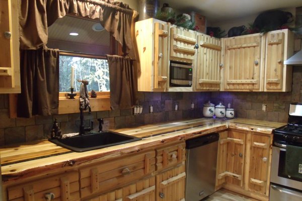 A set of wooden epoxy kitchen countertops.