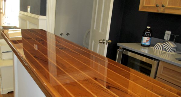 A wooden epoxy kitchen countertop.