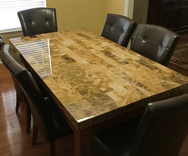 An epoxy table top made with well-measured batches of epoxy resin.