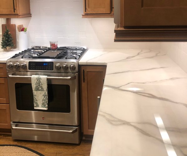 A set of marble epoxy countertops.