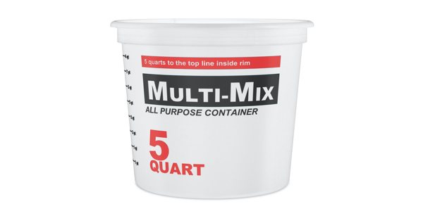 A photo of the 5-quart mixing container recommended for epoxy batches.
