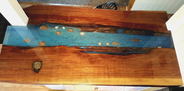 A wooden epoxy bar top.