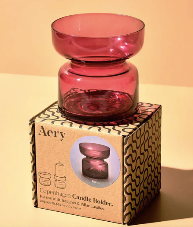 Aery Glass Tea Light Holder - Ruby