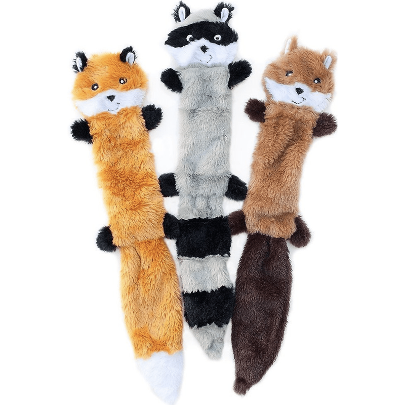 ZippyPaws Skinny Peltz No Stuffing Squeaky Plush Dog Toys, 3pack, Lar