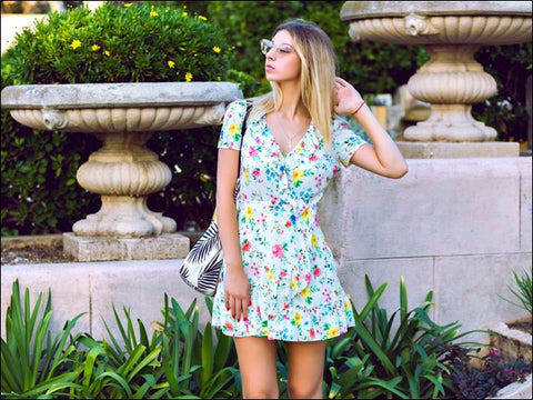 Chiffon Mini Dress with V-neck