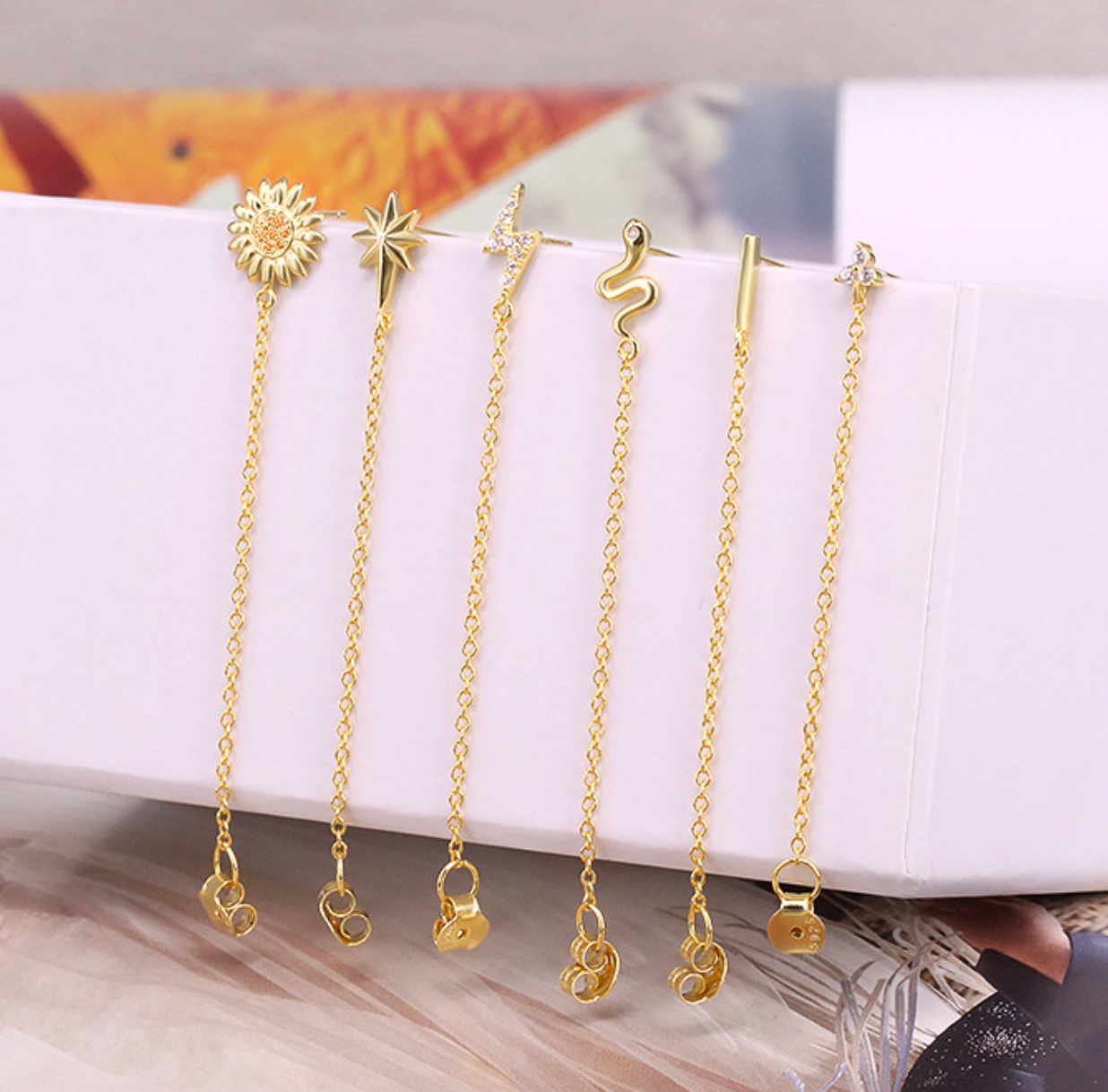 Star on Gold Chain Back Earring