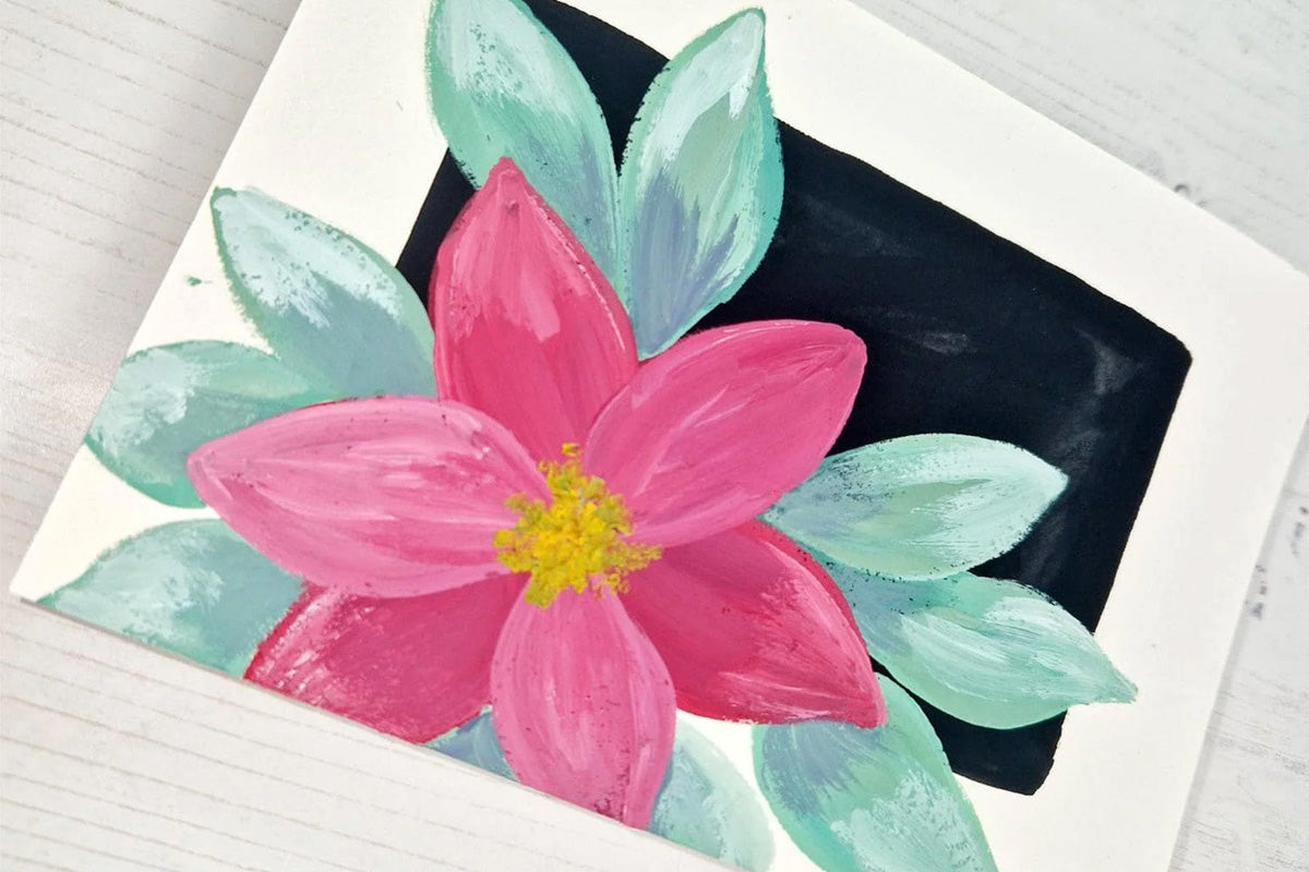 A card with a massive pink flower as the focal point, created with Artistry by Altenew's gouache paint set