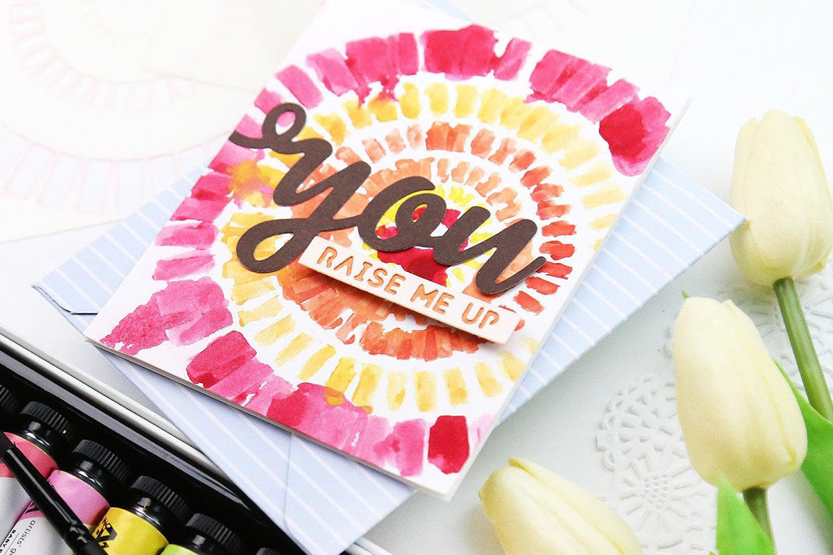 A "You raise me up" appreciation card, created with Artistry by Altenew's gouache paint set
