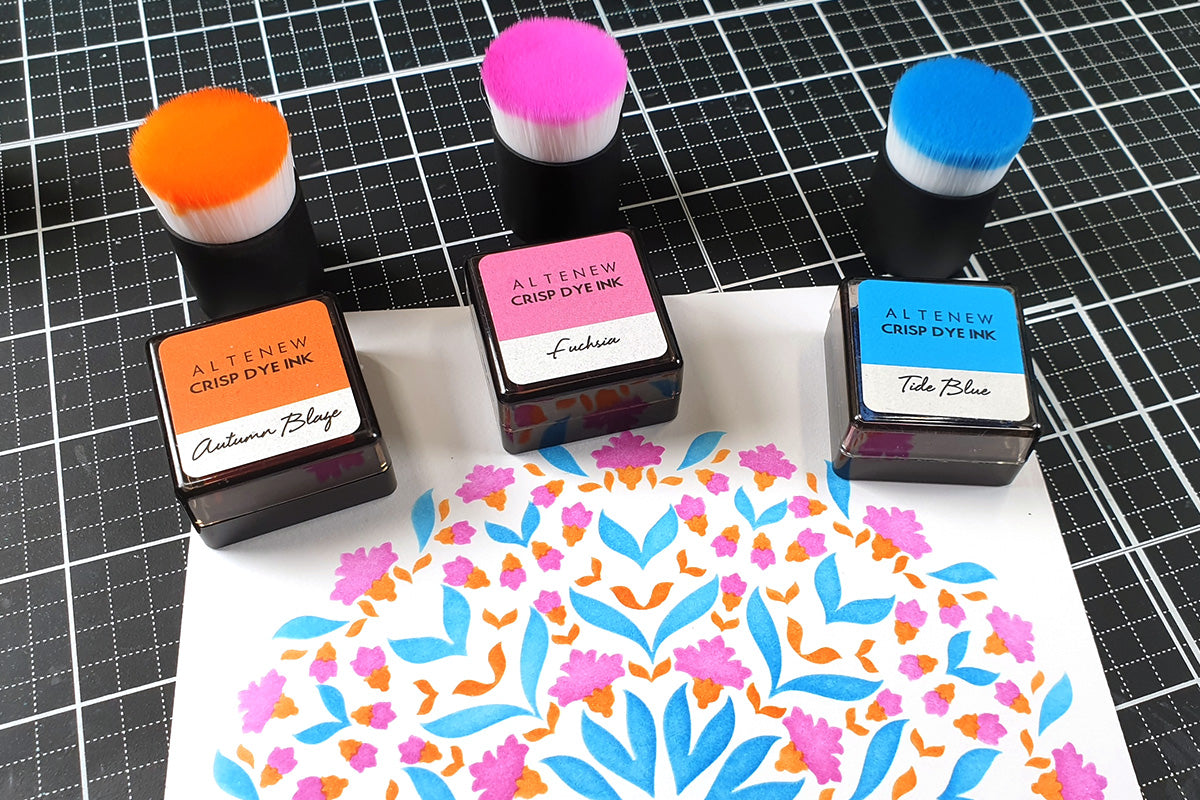 Small ink blending brushes with their corresponding mini ink cubes