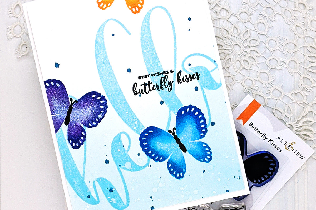 A greeting card with subtle ink blending and soft stamped butterfly designs