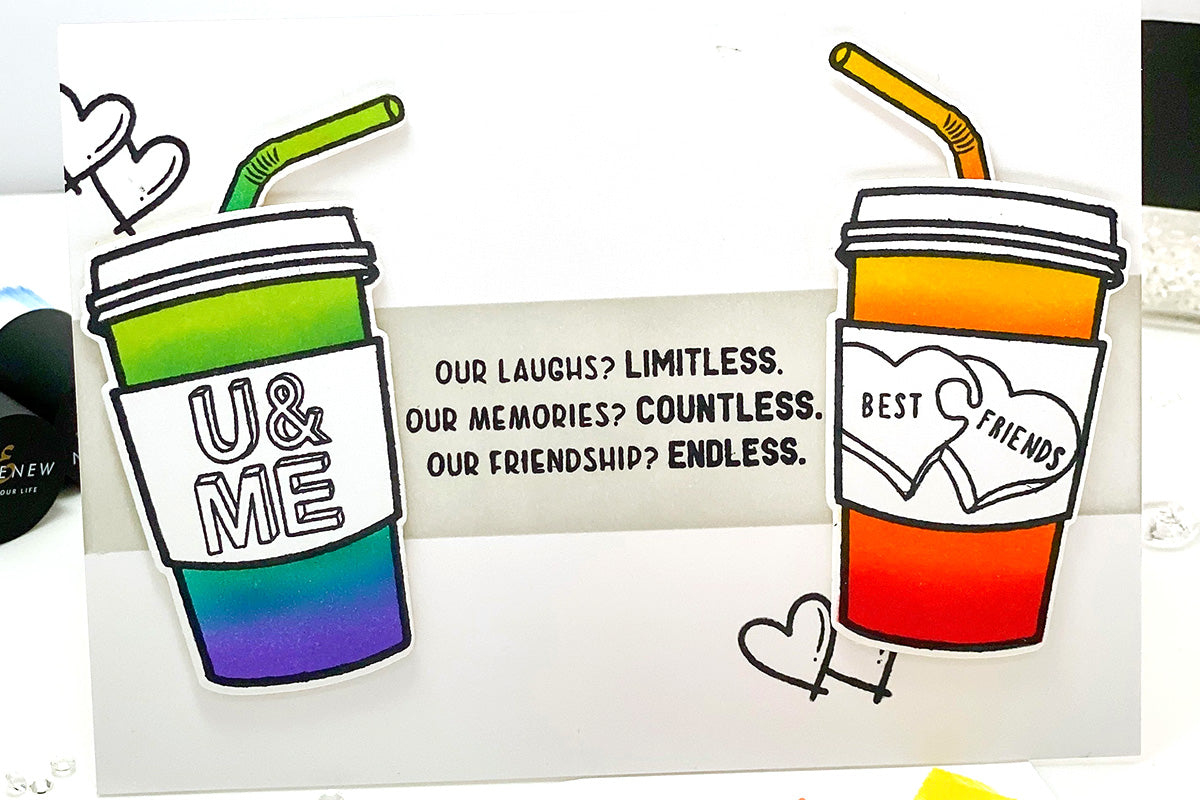 A card with two cups with a colored design, created with inks and ink blending brushes