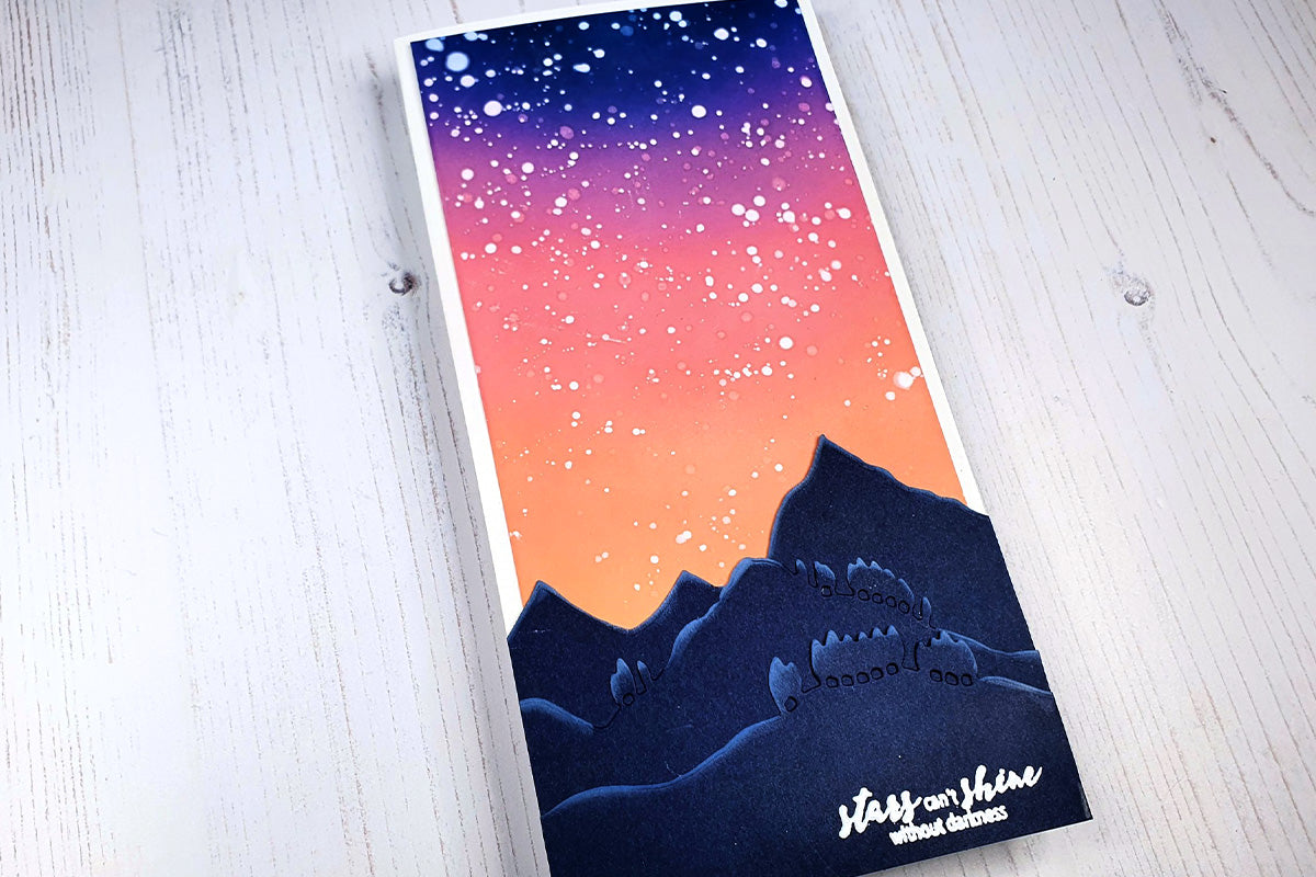 A slimline card with a sunset background achieved by ink blending