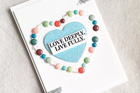 Clean and simple Valentine's Day card with heart shaped enamel dots in various colors