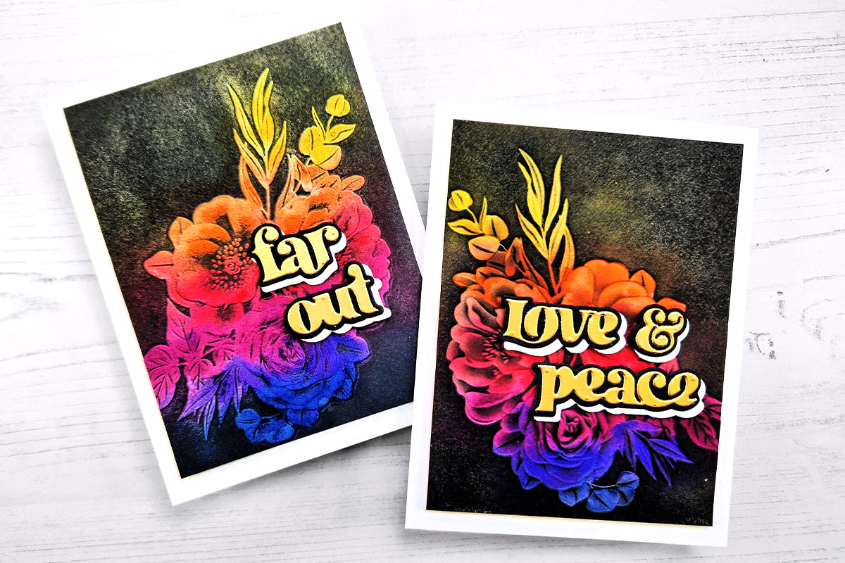 2 rainbow watercolor 3D embossed greeting cards, made with Altenew 3D embossing folders
