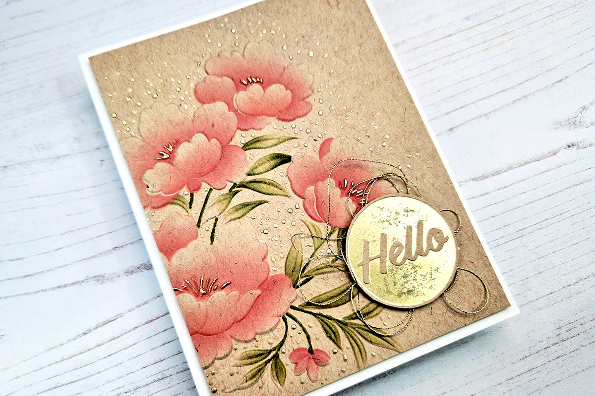 Simple but beautiful DIY greeting card on Kraft cardstock, with 3D embossed flowers made with Altenew 3D Embossing Folders