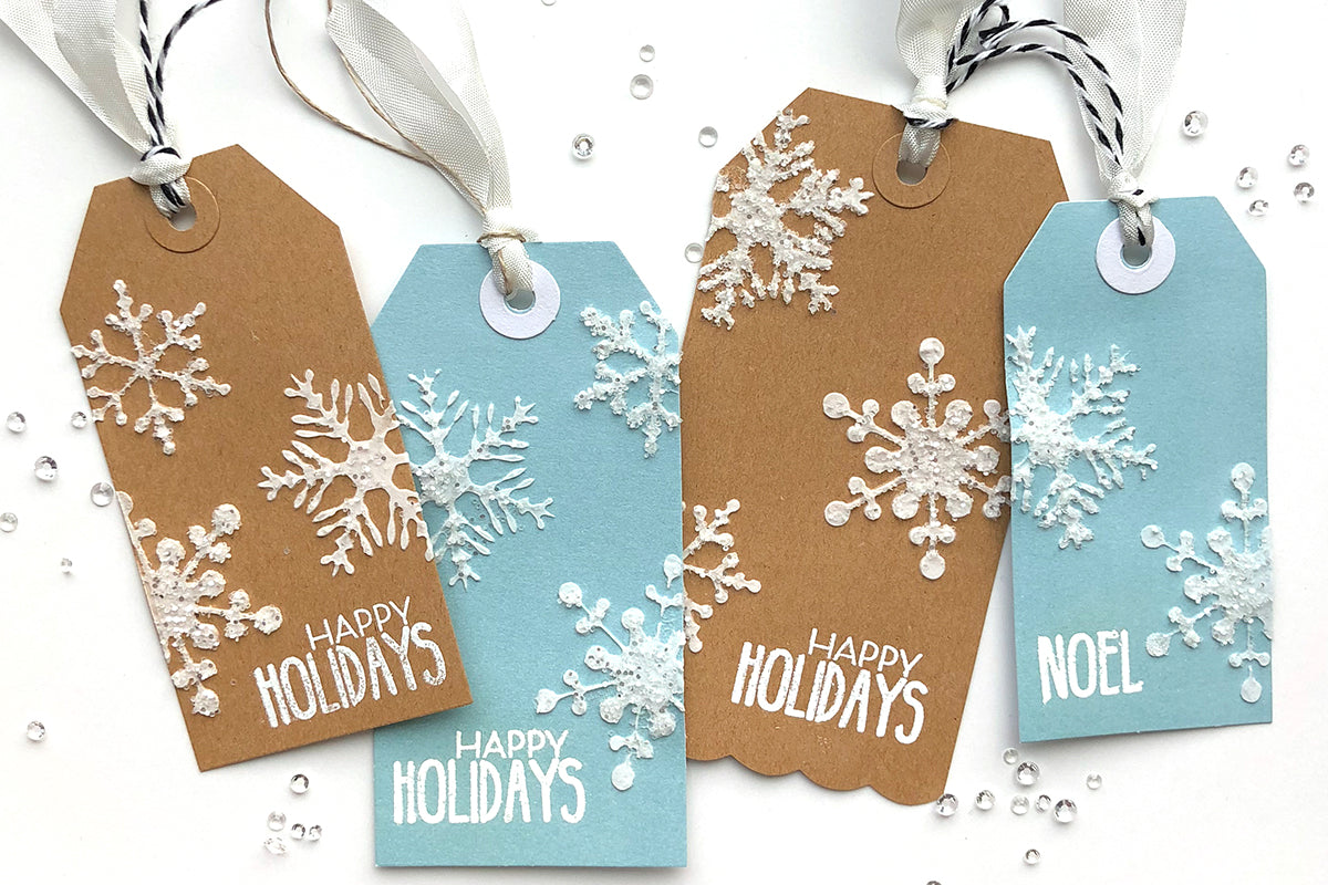 DIY Christmas gift tags featuring snowflakes
