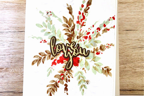 Simple handmade Father's Day 2024 card  idea with stamped leaf clusters and foliage and the sentiment "love you"