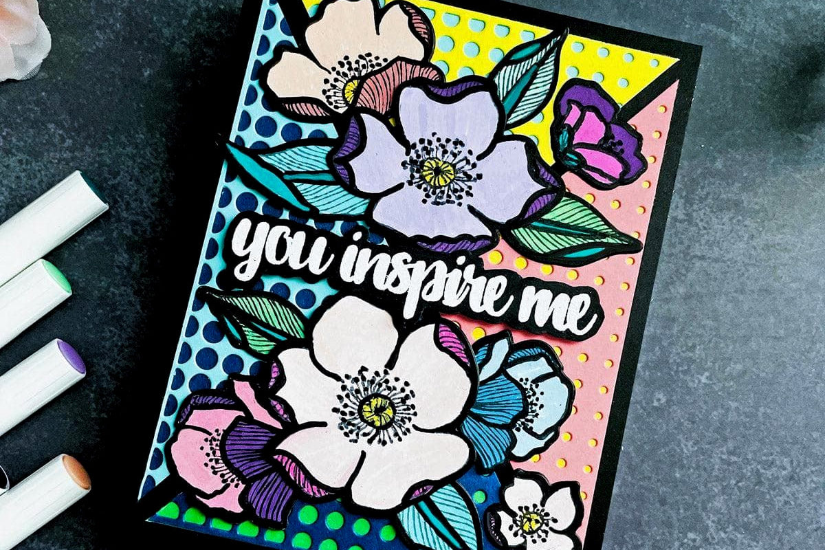 A "You inspire me" card created with Altenew's Acrylic Markers Vol.1 set