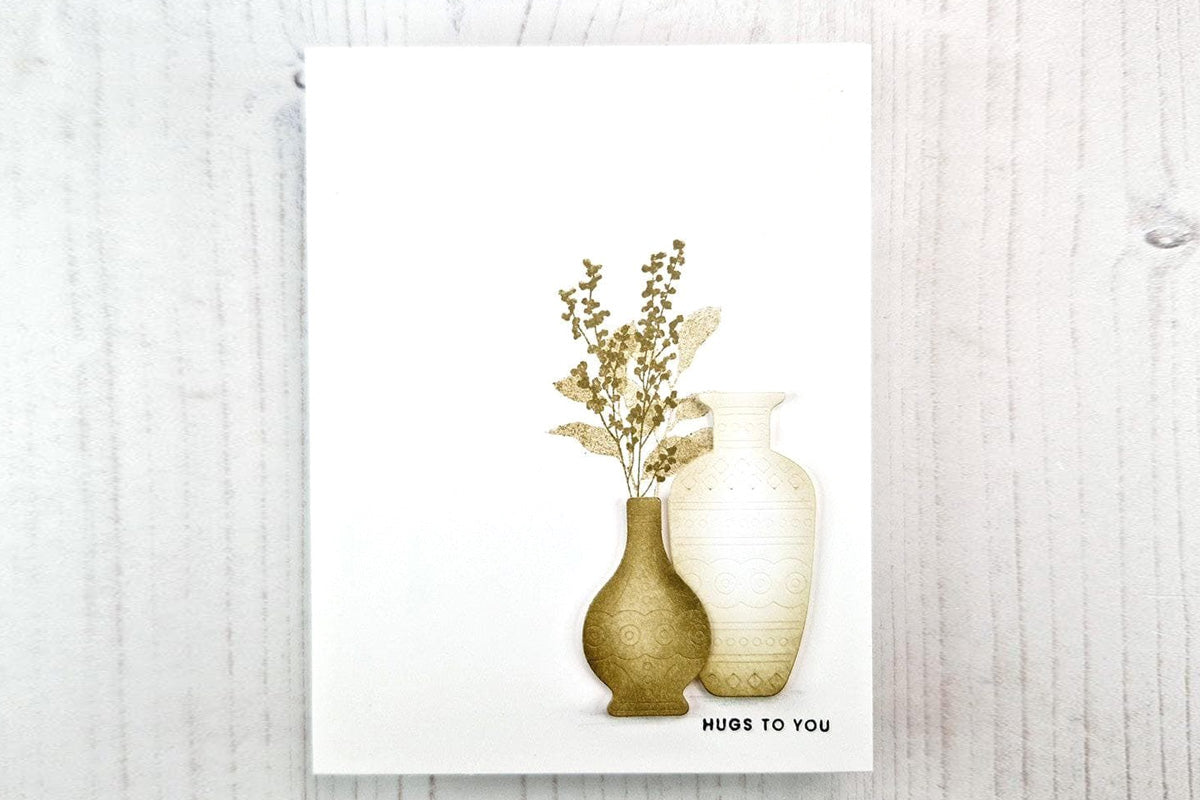 A clean and simple card with Mini Delight: Plants & Vases Stamp as the focal point, colored in with the Mossy Granite Fresh Dye Ink Cube