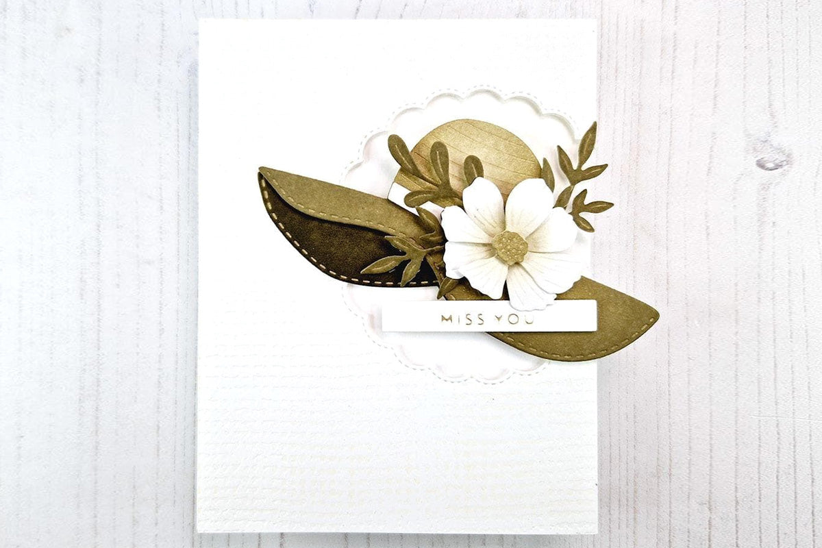 A clean and simple card with the Lovely Floral Hat Die Set colored in with the Mossy Granite Fresh Dye Ink Cube