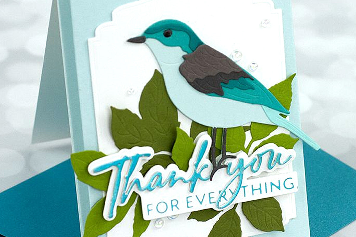 Masculine thank you card by Jennifer McGuire, featuring a layered bird with Altenew's key-hole paper crafting system