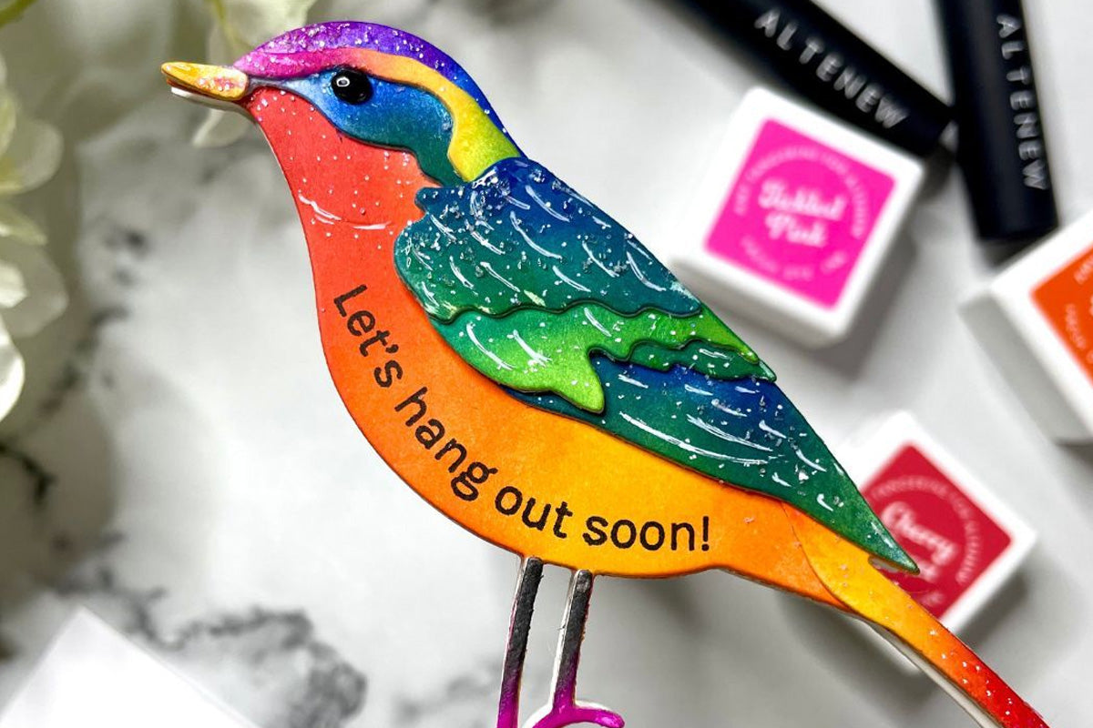 A colorful 3D bird made from Altenew layering dies