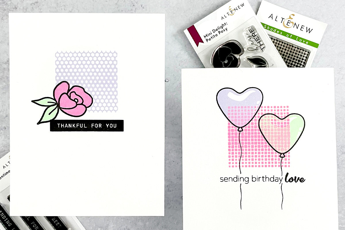 2 simple handmade cards made with Altenew mini stamps and dies