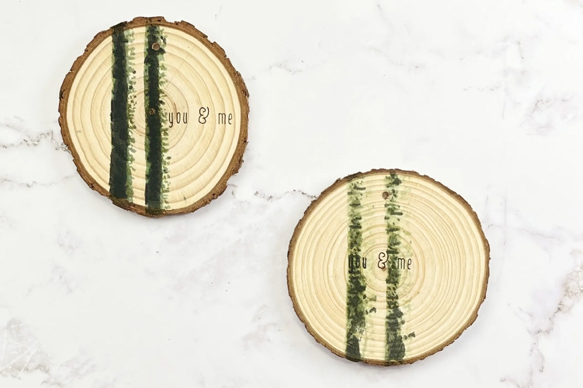 2 DIY wooden coasters customized using Altenew stamps and pigment inks