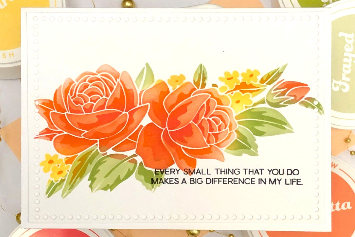 An orange flower card made with fresh dye inks